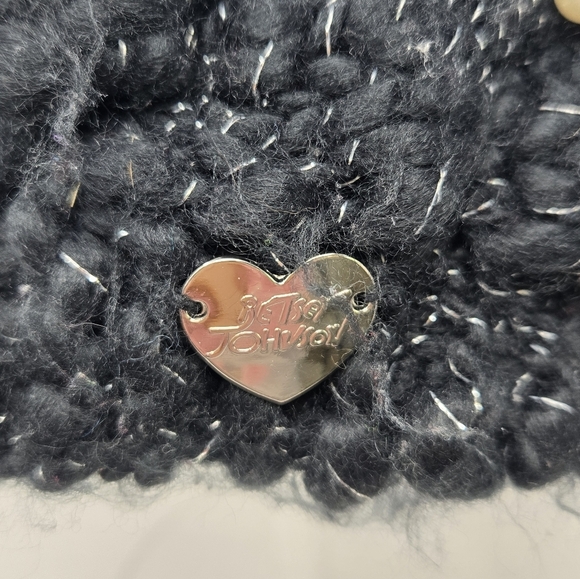 BETSEY JOHNSON SPARKLE WINTER LOT INFINITY SCARF POM POM BEANIE HAT BLACK WOMEN - Picture 10 of 13